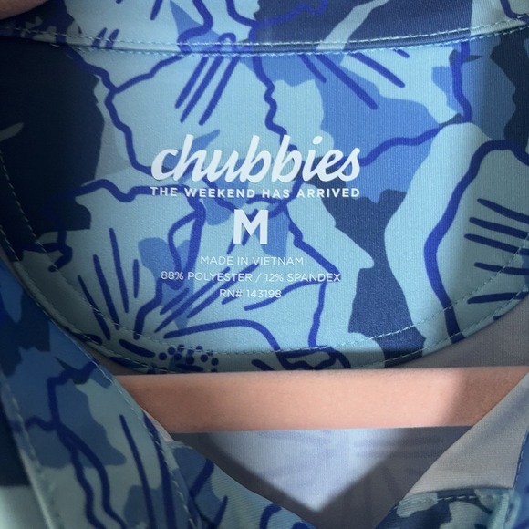 Chubbies Polo Shirt Mens Sz M Blue Floral Stretch Performance - Picture 3 of 6